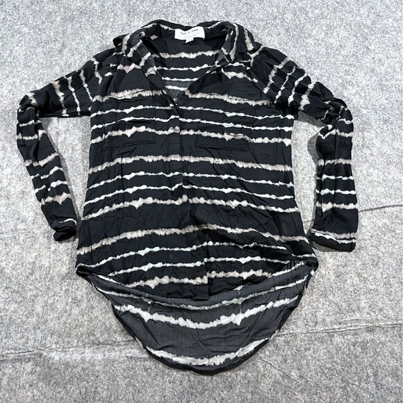 Anthropologie Cloth and Stone Shirt Tie Dye Stripe Black Button Front XXS Stain - Picture 1 of 9